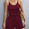 Mewithshe Women's Solid Color Burgundy Vacation Romper - Adjustable Knot Front Cami with Metal Chain Accents, Elastic Waist & Mid-Stretch Fabric, Machine Washable Beachwear for Poolside Lounging & Casual Outings, Casual Outfi