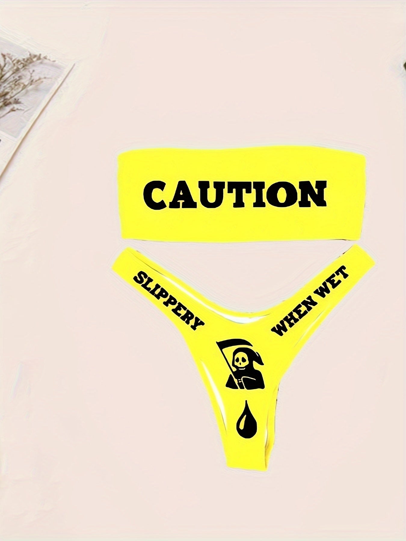 2 Piece Bandeau Letter Print Bikini Set - Stretchy High Cut Swimsuits with Applique Details, Polyester Material, and Machine Washable - Customized Alphabet Print Swimwear for Women
