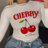 Cherry Print Crew Neck T-Shirt, Casual Long Sleeve Top for Spring & Fall, Women's Clothing