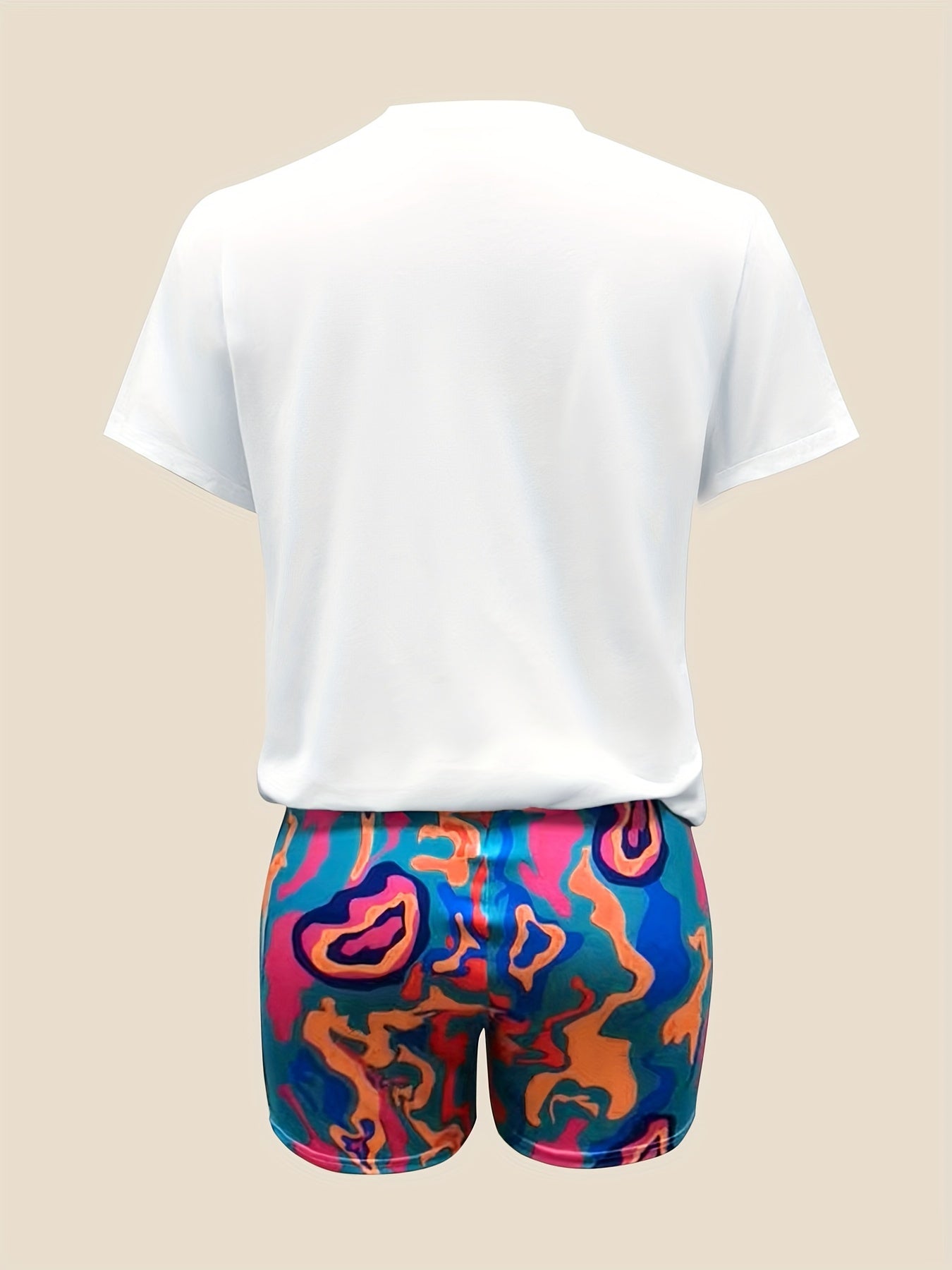 Rabbit Print Casual Shorts Set, Crew Neck Short Sleeve Top & Shorts Outfits For Spring & Summer, Women's Clothing