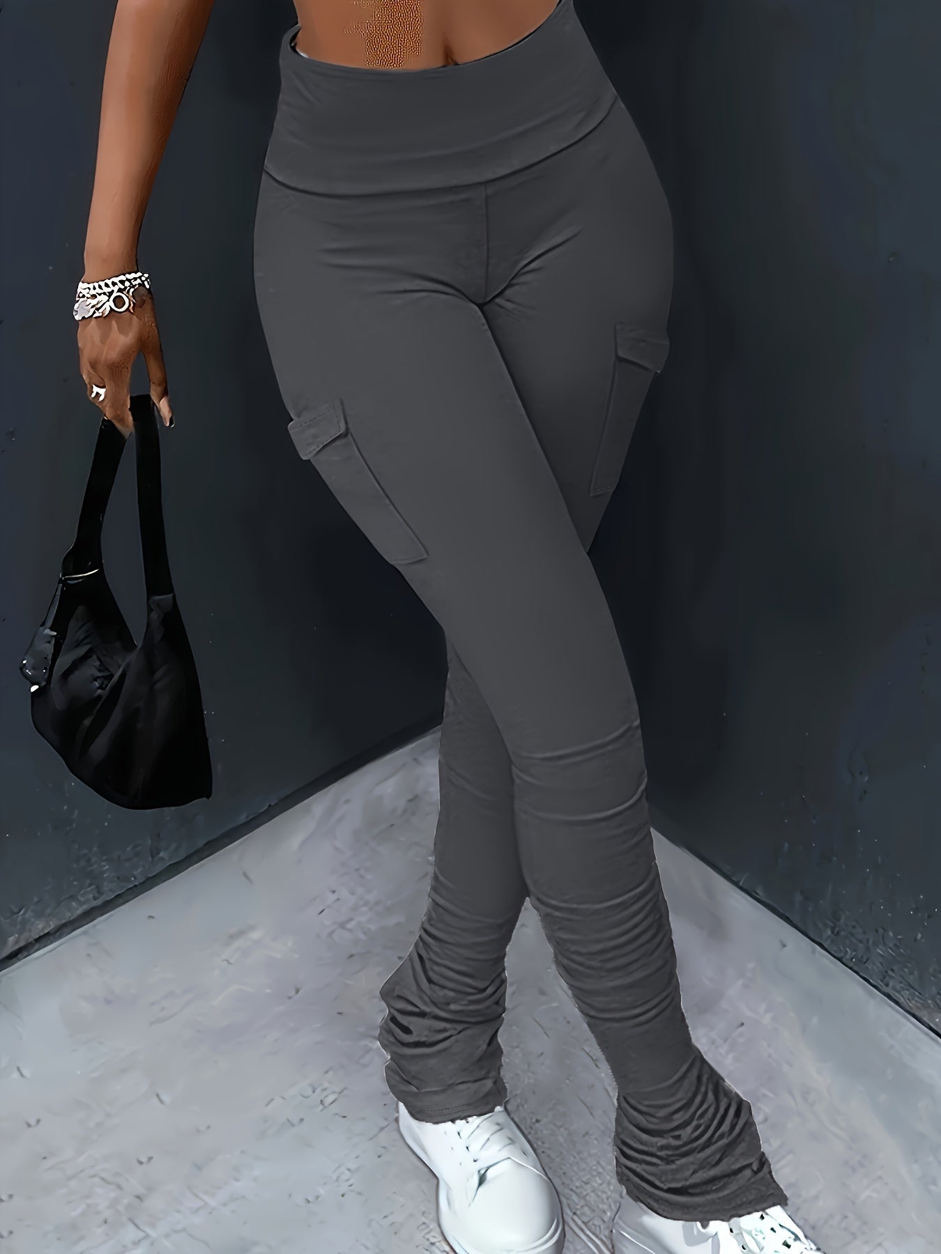 Solid High Waist Leggings - Casual Skinny Leggings With Pockets - Stretchy, Breathable Fabric - For Women - Perfect for Yoga, Running & Everyday Wear - Great Gift for Fitness Enthusiasts