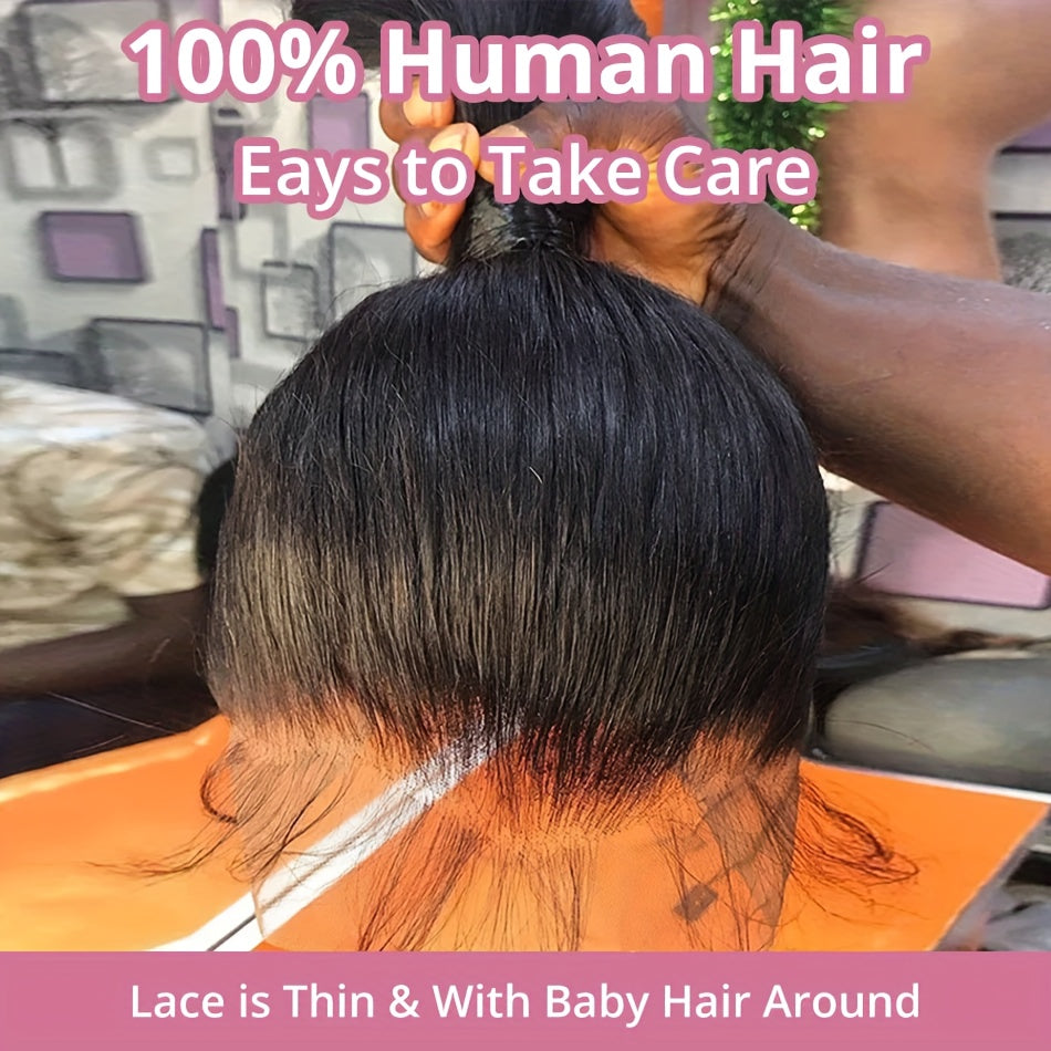 180% Density 360 Wig Human Hair Full Lace Straight Frontal Wig with HD Lace and Natural Color