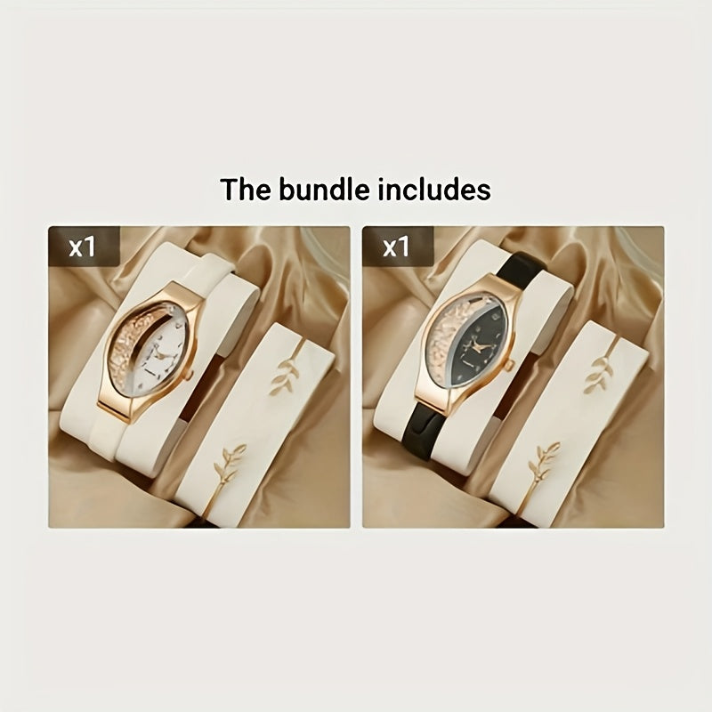 Beautiful wine barrel-shaped watch case alloy ladies quartz wristwatch paired with a leaf bracelet, perfect match and first choice for her gift
