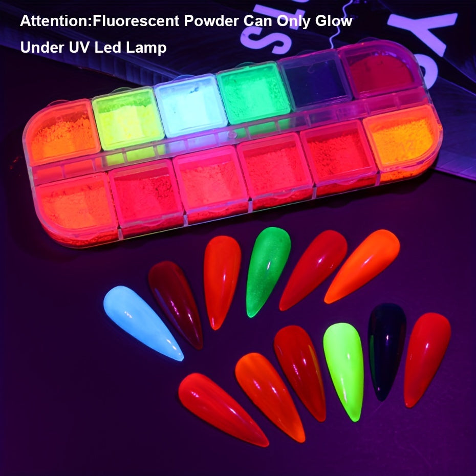 Neon Nail Pigment Powder Set, Fluorescent Ombre Nail Art Glitter, Gradient Rubbing Dust Chrome Effect For Manicure Decoration For Music Festival