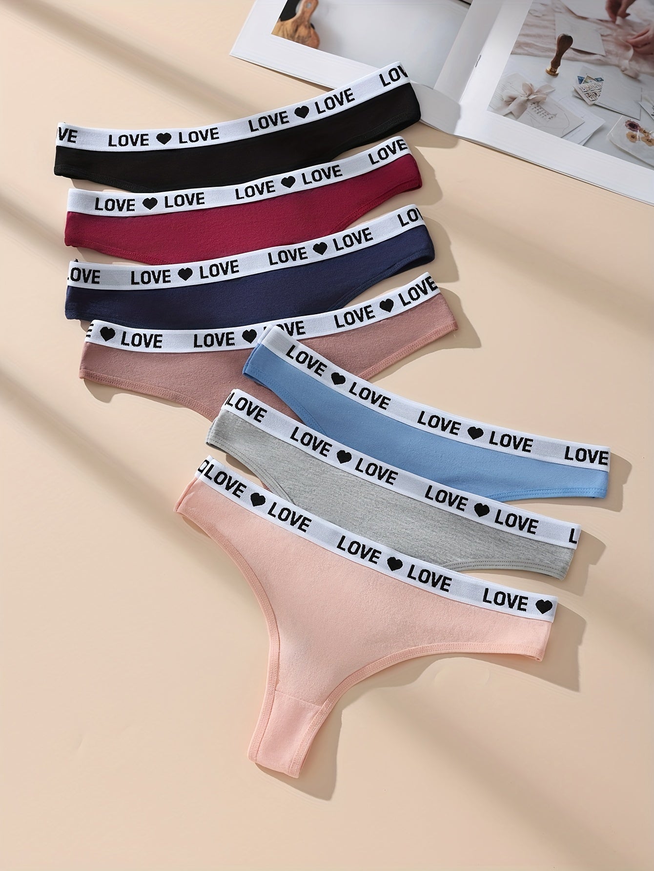 7pcs set of letter printed Women's underwear, comfortable and breathable stretch underwear, heart LOVE underwear