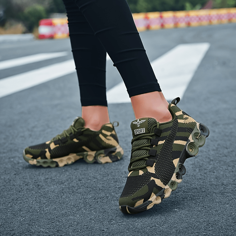 Women's Camouflage Graphic Low-top Lightweight Sports Shoes, Wear-resistant And Anti-slip Comfort Hiking Shoes, Breathable Mesh Sneakers