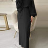 Women'S Long Dress, Solid Color, Round Neck, Lantern Sleeve, Abaya, Modern Arabic Style, Casual Dress with Belt, Polyester Fabric, 100g/m², for Adult, All Season