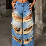 European And American Fashion Holes Long Ladies Jeans