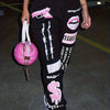 Women's Hip-Hop Inspired Casual Joggers with Letter Print - Comfy Polyester Blend, Machine Washable, Perfect for Spring/Fall, European And American Style, Elastic, Long Pants