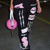 Women's Hip-Hop Inspired Casual Joggers with Letter Print - Comfy Polyester Blend, Machine Washable, Perfect for Spring/Fall, European And American Style, Elastic, Long Pants