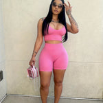 Women's Sexy Two-Piece Summer Sports Set – Spaghetti Strap Crop Top & Thong Shorts, Slim Fit Knit Loungewear