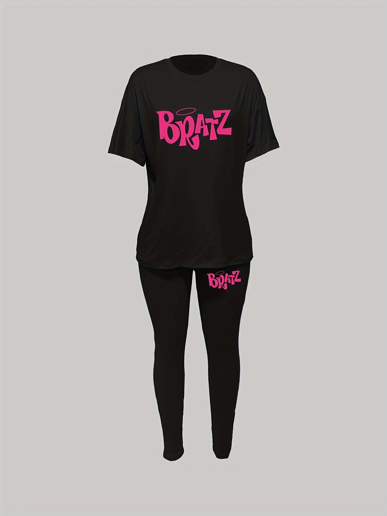 Bratz Letter Print Two-Piece Set – Women's Casual Short Sleeve Oversized T-Shirt & Skinny Pants Outfit for Spring/Summer