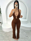 Inwoman Women's Sexy Backless Halter Neck Jumpsuit - Crisscross Sleeveless Fuzzy Knit Romper with Bow Detail, Solid Color Machine-Washable Night Party Wear for Spring/Summer, Romantic Evening Wear | Crisscross Design | Detail