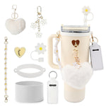 Exquisite 8pcs Cup Accessory Set 40 Ounces: Our Cup Accessory Set Includes Silicone Straw Cap, Rubber Cup Ring, Pearl Chain, Keychain, Bottle Boots, Heart-shaped Keychain, And Heart-shaped Hook, Stylish And Of Excellent Quali