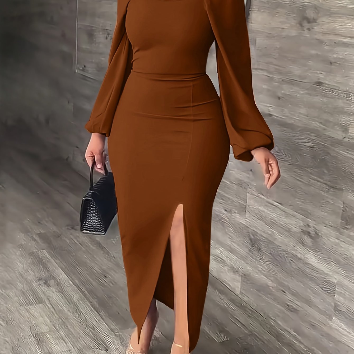 New European and American Style Fashion Slimming Split Long Sleeve Dress Trend