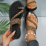 Women's Leopard Print Flat Slides - Fashion Toe Loop Open Toe Slide Sandals - Summer Beach Slide Shoes - For Women - Perfect for Summer Vacations & Beach Days - Ideal Gift for Fashionable Women
