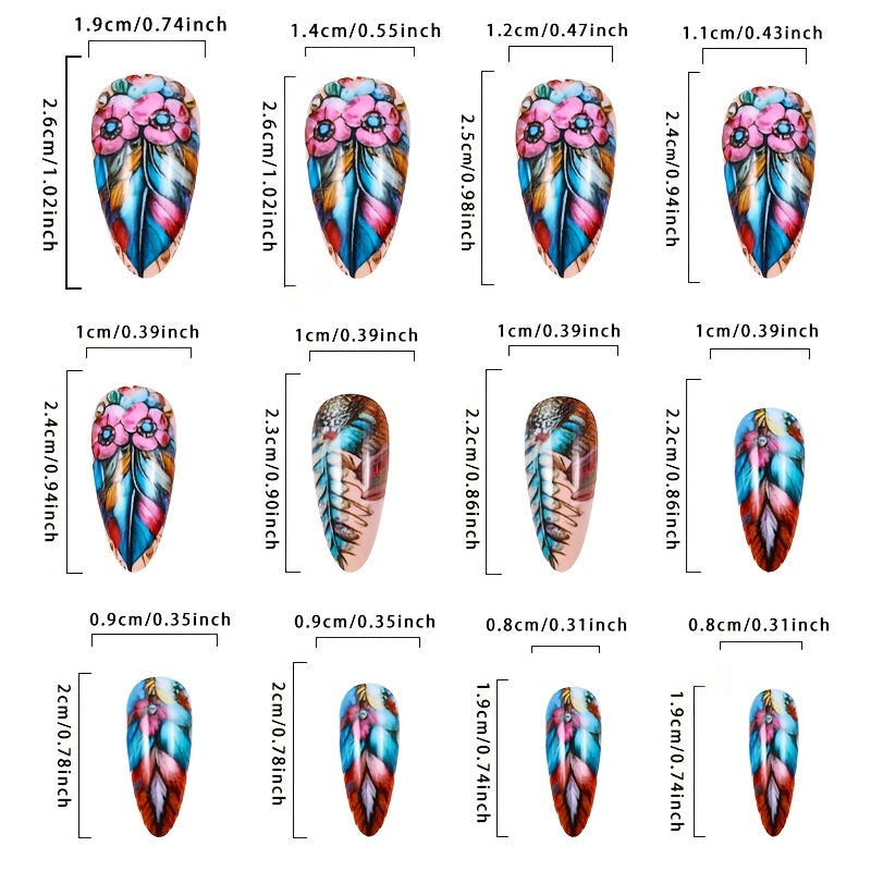 72pcs 3box European And American Wearable Nail Color Feather Nail Patch Retro Ins Style Nail Patch Wearable Fake Nail