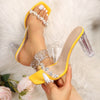 Women's Rhinestone Decor Block Heeled Sandals, Fashion Open Toe Dress Pumps, Stylish Transparent Strap Heels