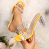 Women's Rhinestone Decor Block Heeled Sandals, Fashion Open Toe Dress Pumps, Stylish Transparent Strap Heels