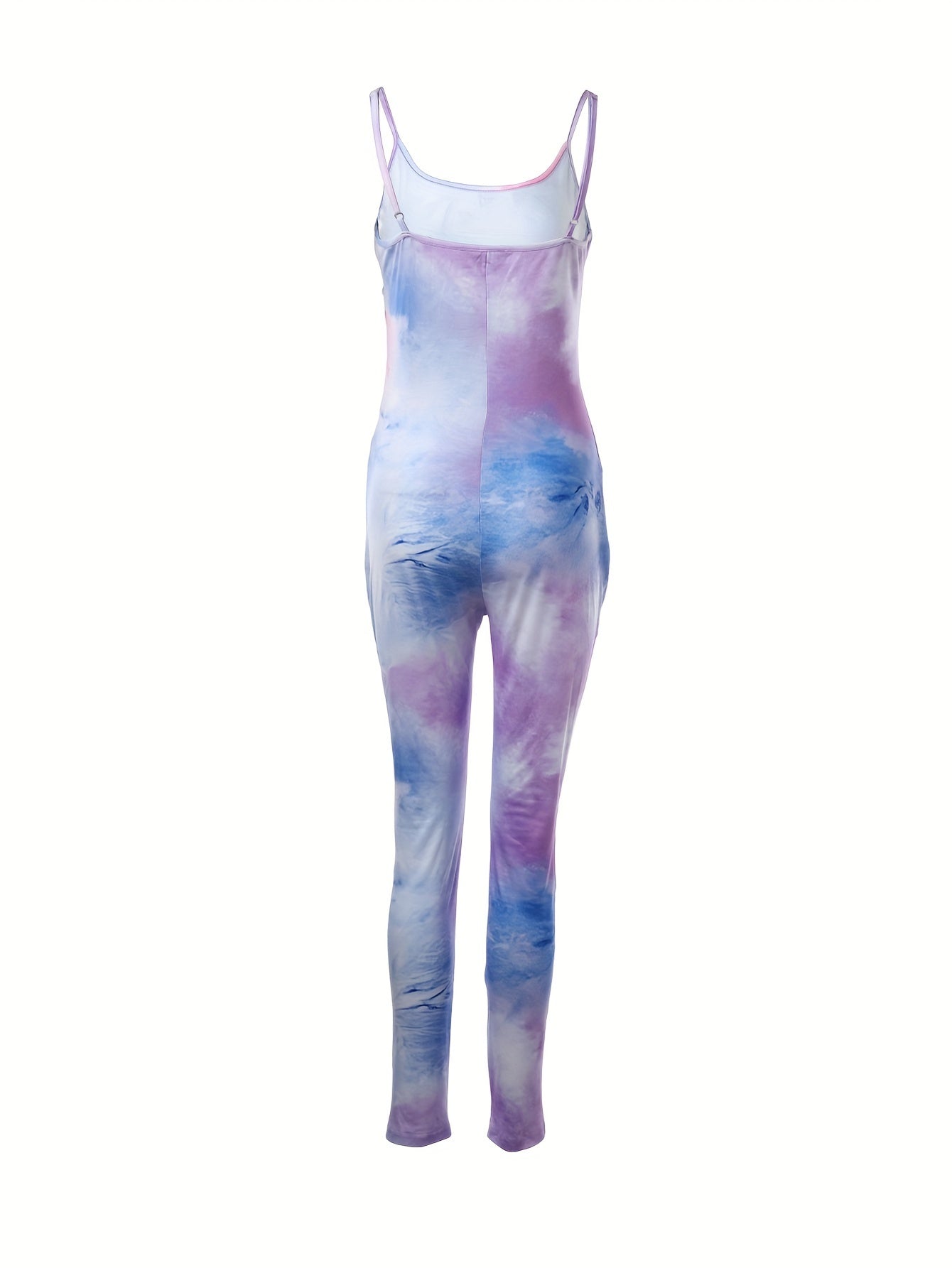 Tie-Dye Stitching Backless Jumpsuit, Scoop Neck Slim Fit Lounge Wear for Women
