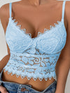 [Everyday Comfort] Chic Blue Lace Floral Cut-Out Cami Top for Women - V-Neck, Scalloped Trim, Sexy & Stylish, Versatile for Layering or Solo Wear, Lace Long Sleeve Top