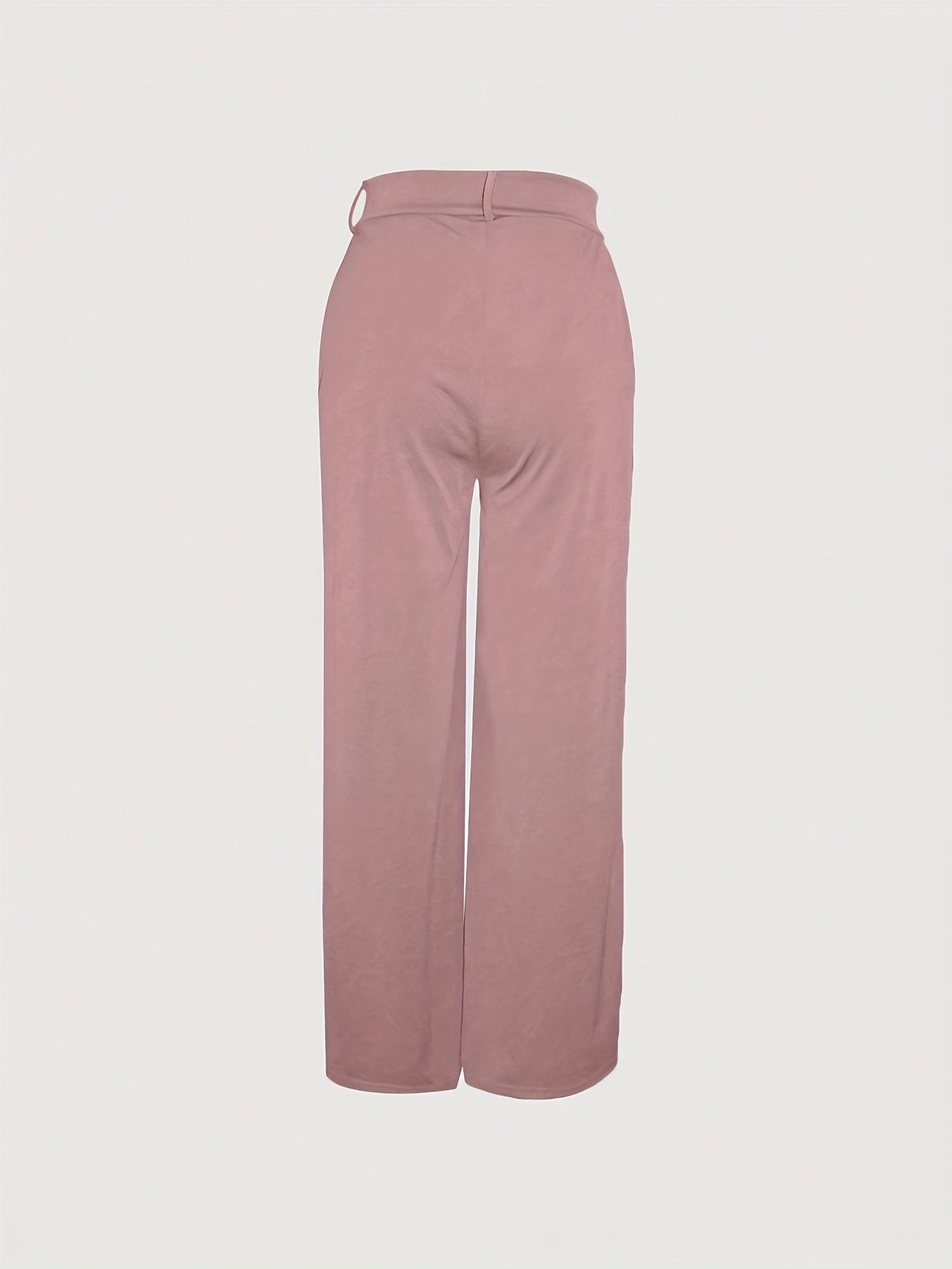 Women's Casual Solid Color Straight Leg Pants, Polyester 95% Spandex 5%, Knit Fabric, All-Season Comfort Fit Trousers, Flexible Fashion | Belted Waistband | Smooth Texture