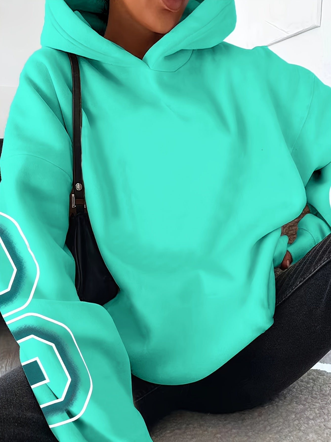 Spechir Chic Black Hoodie with Pink & White NYC Letter Design - Casual Polyester Blend, Long Sleeve, Machine Washable - Stylish Women's Fashion for Spring/Fall, Urban Fashion|Youthful Style|Knit Construction, Oversized Hoodie