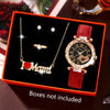 Ladies Watch 5pcs/Set Women's Pu Strap Quartz Watch with Bejeweled Dial And Rhinestone Necklace Earings Rings & Accessories Gift Set Mother's Day Women Party Holiday Birthday Wear Or As Sisters The Best Gift for A Lady No Box