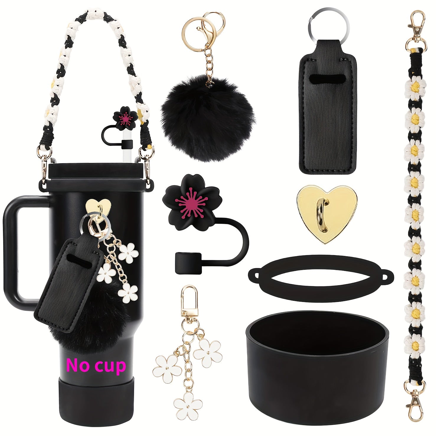 Guulone 8PCS Water Bottle Accessory Kit: Silicone Handle Strap, Protective Sleeve, Straw Cover, Lipstick Pouch, Cup Charms - Fits 30oz/40oz Insulated Tumblers