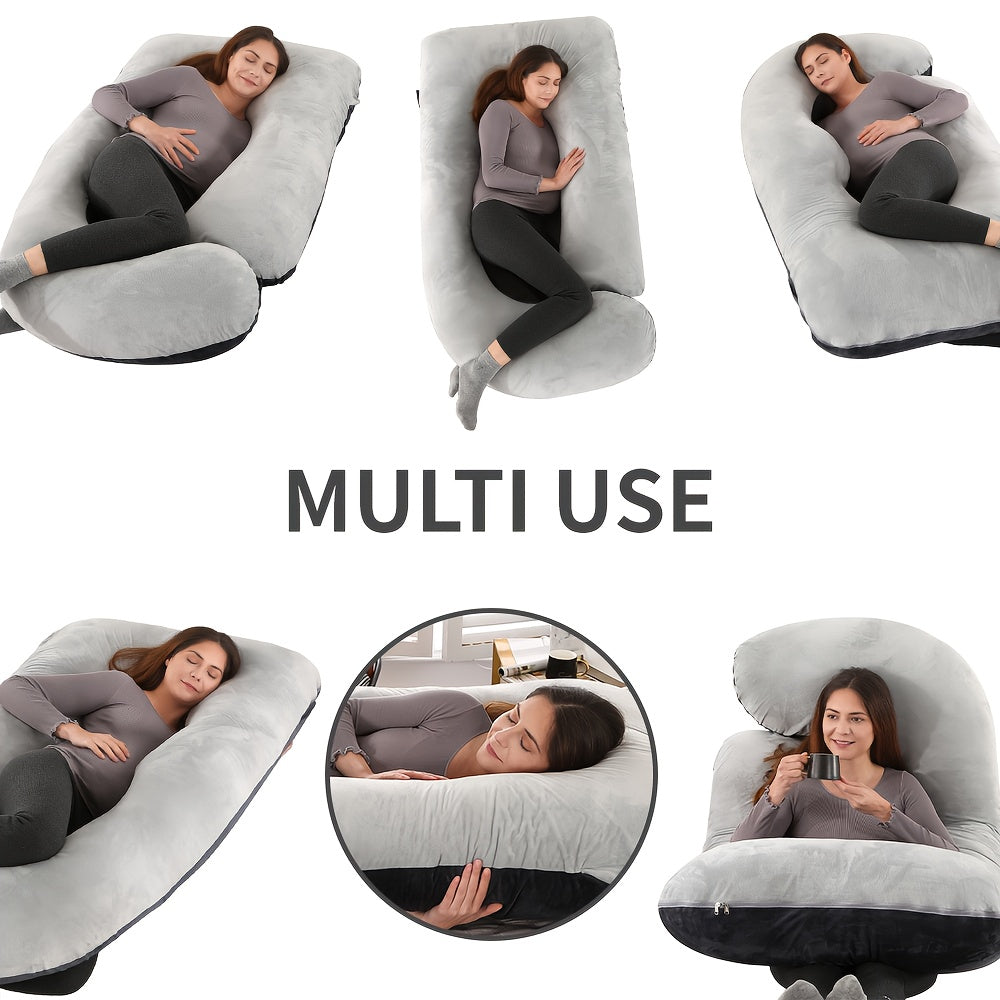 [Full Body Maternity Pillow] 60-inch Full Body Pillow - J-Shaped Maternity Pillow with Velvet Pillowcase - Back, Leg, and Tummy Support for Comfortable Sleep