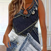 Stylish Metal Buckle Design Imitation Denim Print Casual Sleeveless Vest