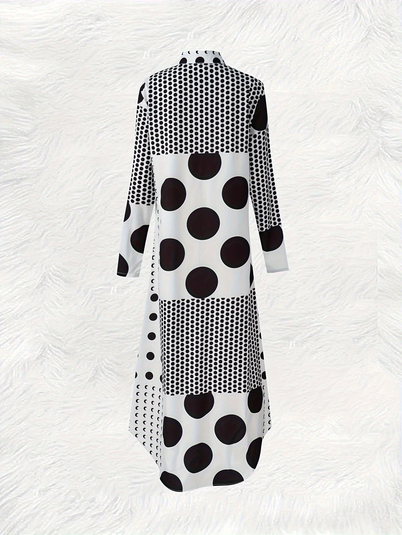 Vintage-Inspired Polka Dot Long Sleeve Shirt Dress - Button Detail, Non-Stretch Polyester, Machine Washable - Perfect for Spring/Fall