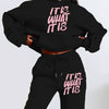 [Geometric Print Hoodie Set] Long Sleeve Geometric Print Hoodie & Jogger Set - Polyester Blend, Machine Washable, Kangaroo Pocket - Women's Casual Fall/Winter