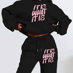 [Geometric Print Hoodie Set] Long Sleeve Geometric Print Hoodie & Jogger Set - Polyester Blend, Machine Washable, Kangaroo Pocket - Women's Casual Fall/Winter