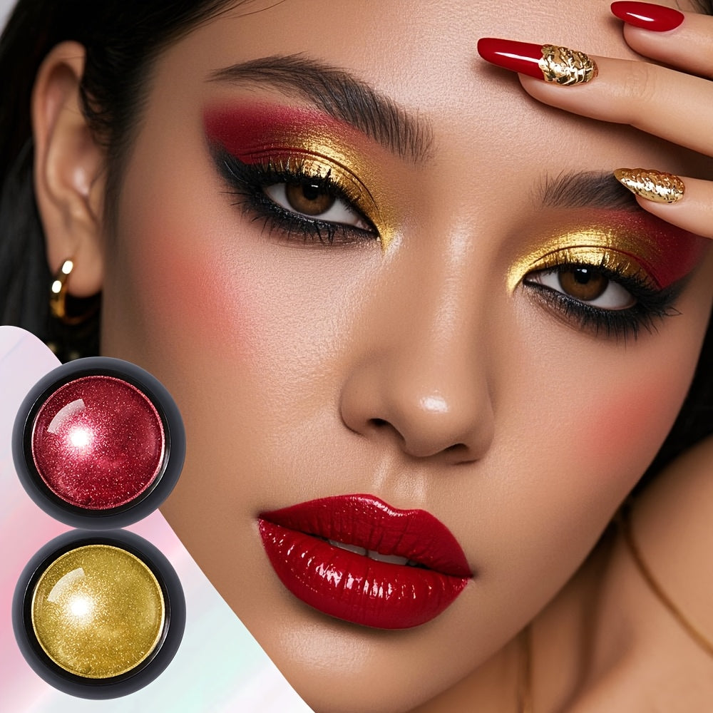 Magic Mirror Two-color Powder Dipping Set! Golden and red glitter + mirror super bright, with sponge brush, create noble high-end nail special effects, long-lasting without peeling off! One box can achieve advanced makeup eff