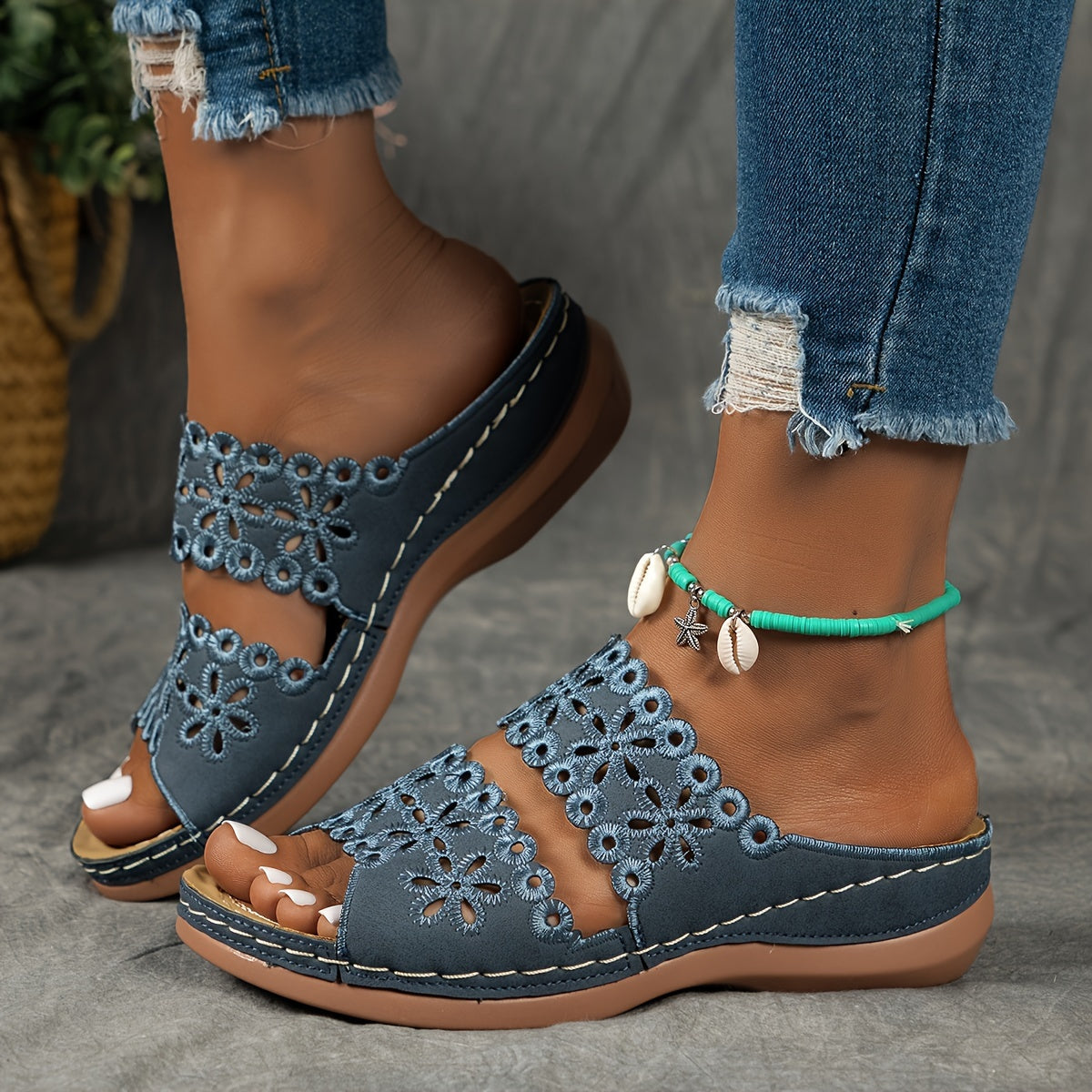 Women's Brown Synthetic Leather Slide Sandals - Open Toe, Floral Cut-Out Design, Soft TPU Sole, Comfortable Summer Footwear for Casual Wear, Stylish Outdoor Wear | Floral Cutout Sandals | Comfortable TPU Sole, Strappy Sandals