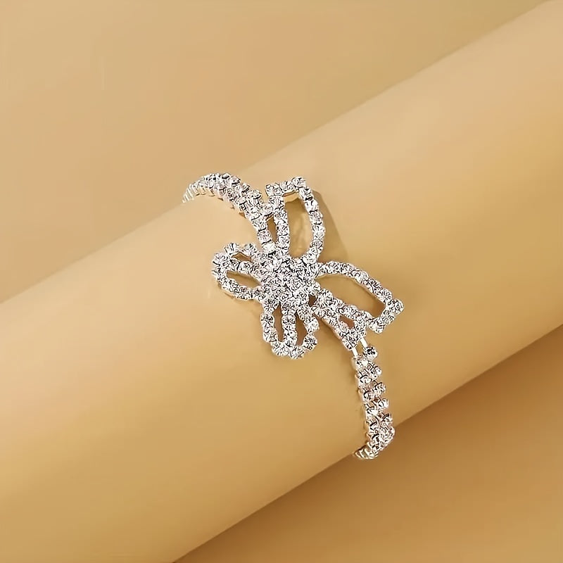 2 Pieces Of Butterfly Rhinestone Decorative Bracelet+anklet Set, Sparkling Hollow Butterfly Pendant Bracelet And Anklet Set, Suitable For Women's Party Engagement And Decoration