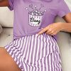 Women'S Casual Crew Neck Pajama Sets, Polyester 95.0% Elastane 5.0%, All-Season Comfort, Heart Pattern, Adult Sleepwear, Loungewear|Playful Print|Comfortable Fit, Pajamas for Travel