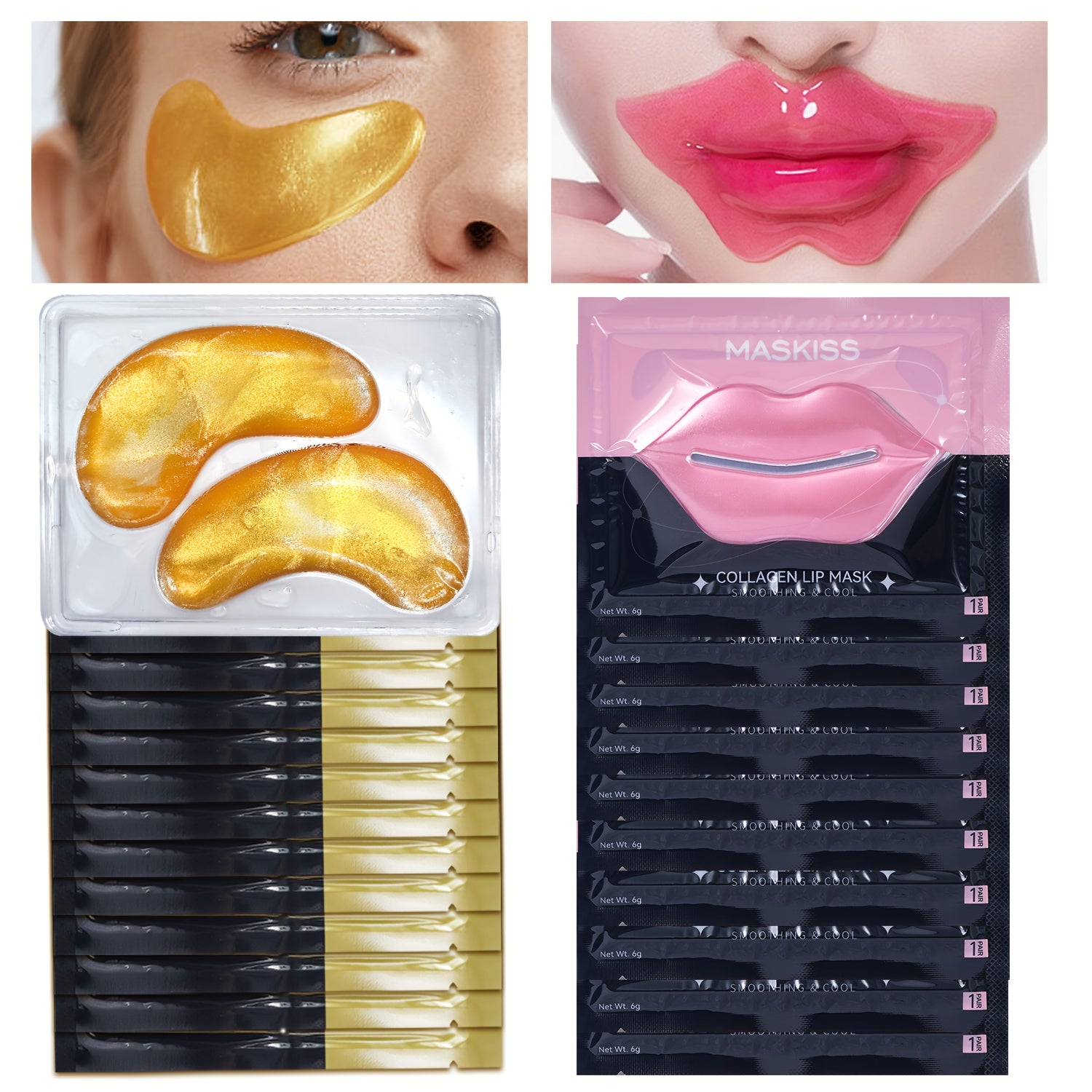 50 Pieces Lip Mask And Golden Eye Mask Set with Collagen And Moisturizing Ingredients, Daily Skincare for Men And Women, Mild Formula, Hypoallergenic, Travel Essentials, Suitable for All Light Beige Types, Suitable for Mother
