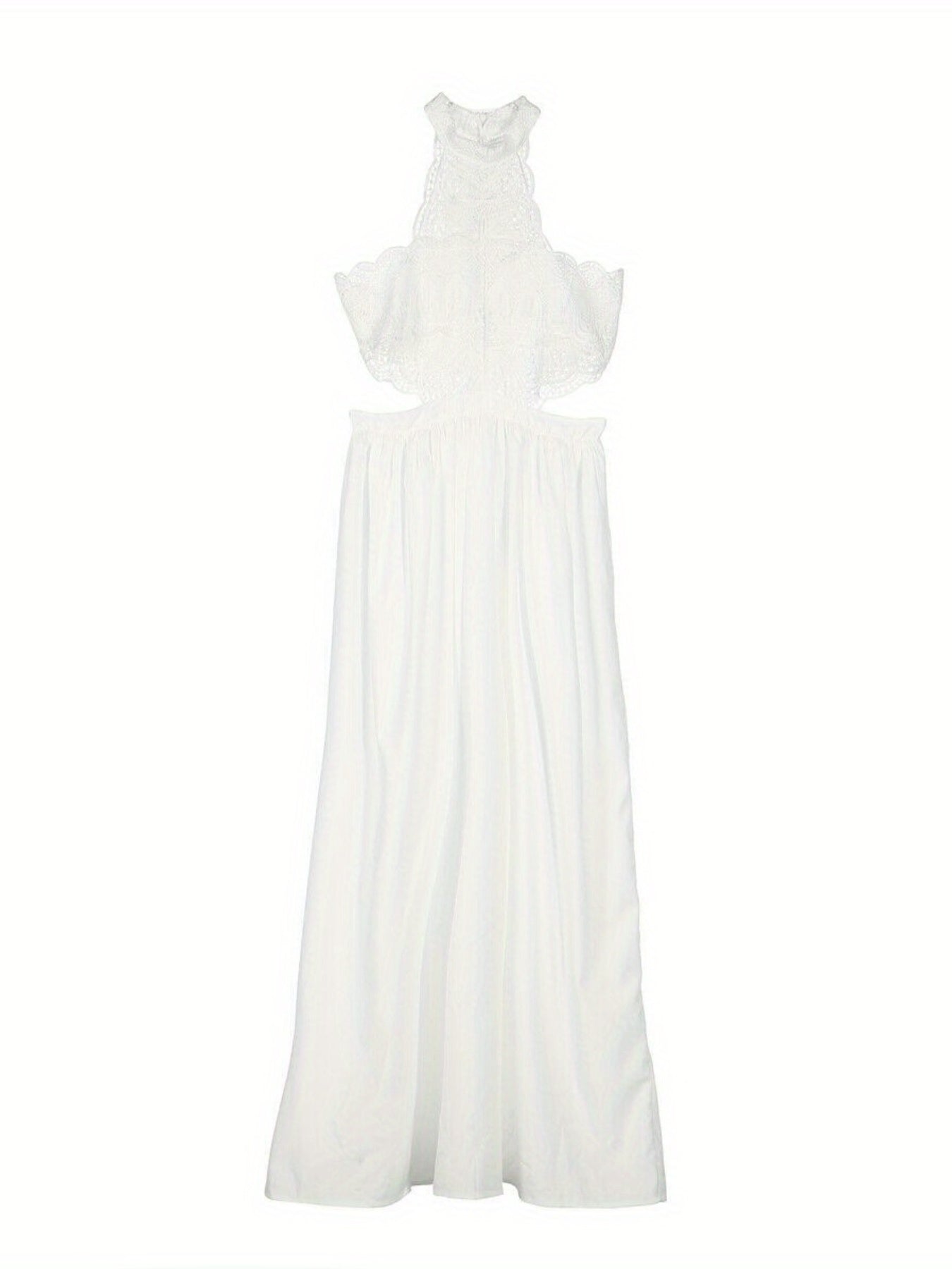 Women's Sexy Off-Shoulder Crochet Lace Halter Neck Dress - High Waist Pleated Maxi Evening Gown for Weddings, Parties & Formal Events
