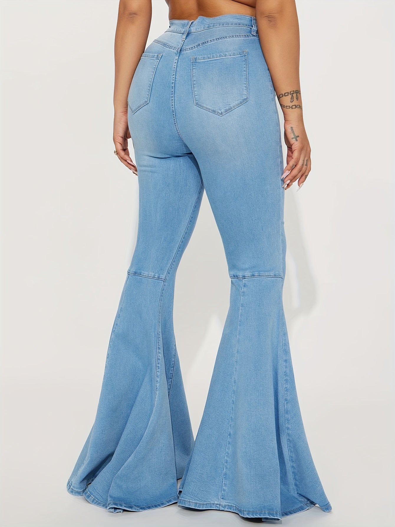Women's High-Stretch Flare Jeans - Trendy Fashion Denim Bell Bottoms, Comfortable Fit, Versatile Style, Blend, Machine Washable - Perfect for Spring/Summer/Fall