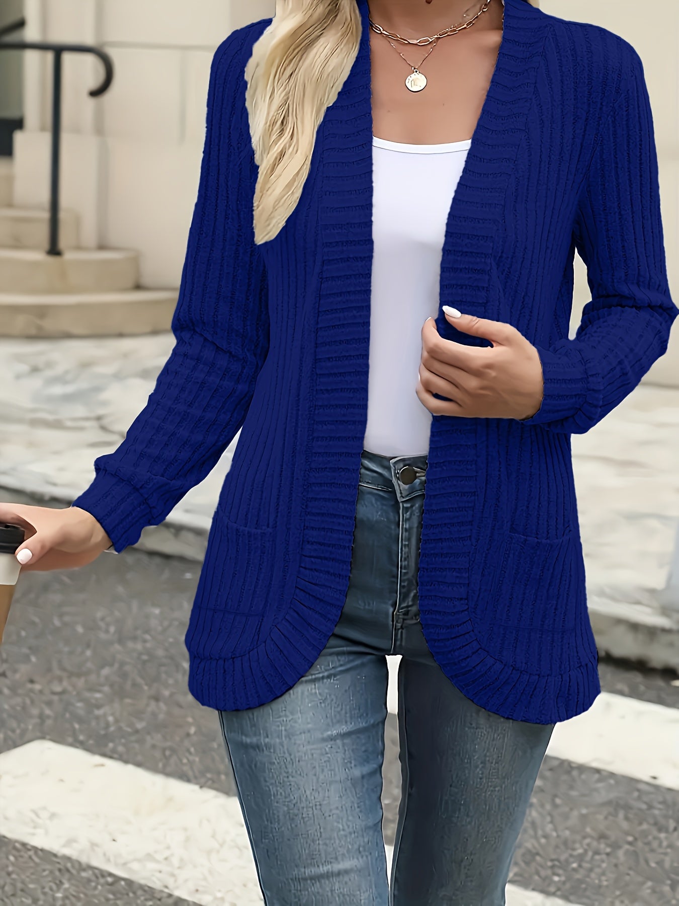 Elegant Women's Front-Button Cardigan - Medium Stretch Long Sleeve with Pleated Detail, Solid Green Machine-Washable Fall Winter Jacket, Regular Fit for Casual & Formal Outfits, Lightweight Cardigan, Winter Apparel, Open Fron