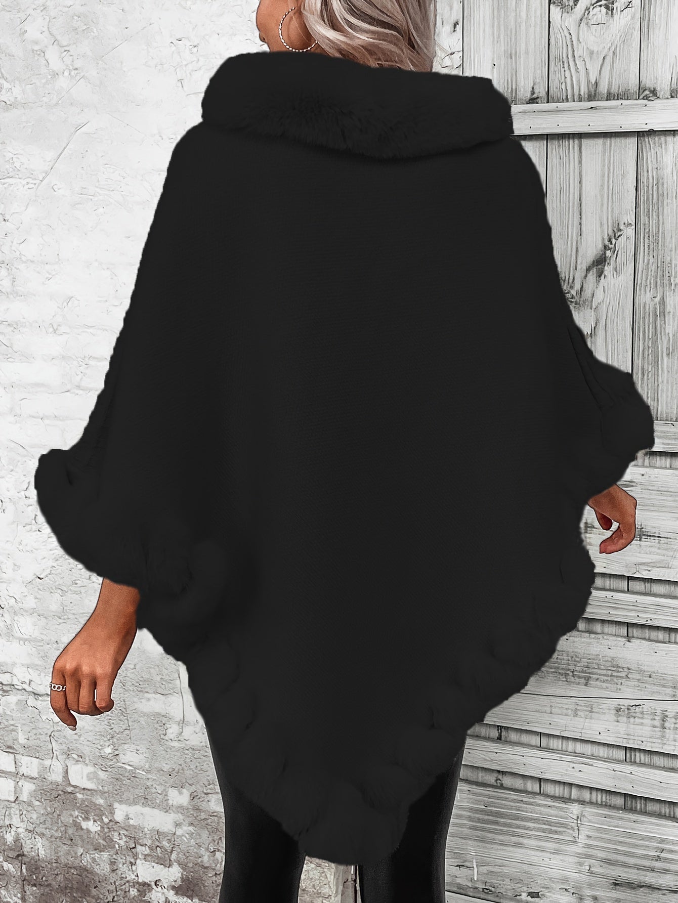 Winter Chic Fur-Trim Turtleneck Sweater - Cozy Long Sleeve, Hanky Hem Design - Perfect for Cold Weather