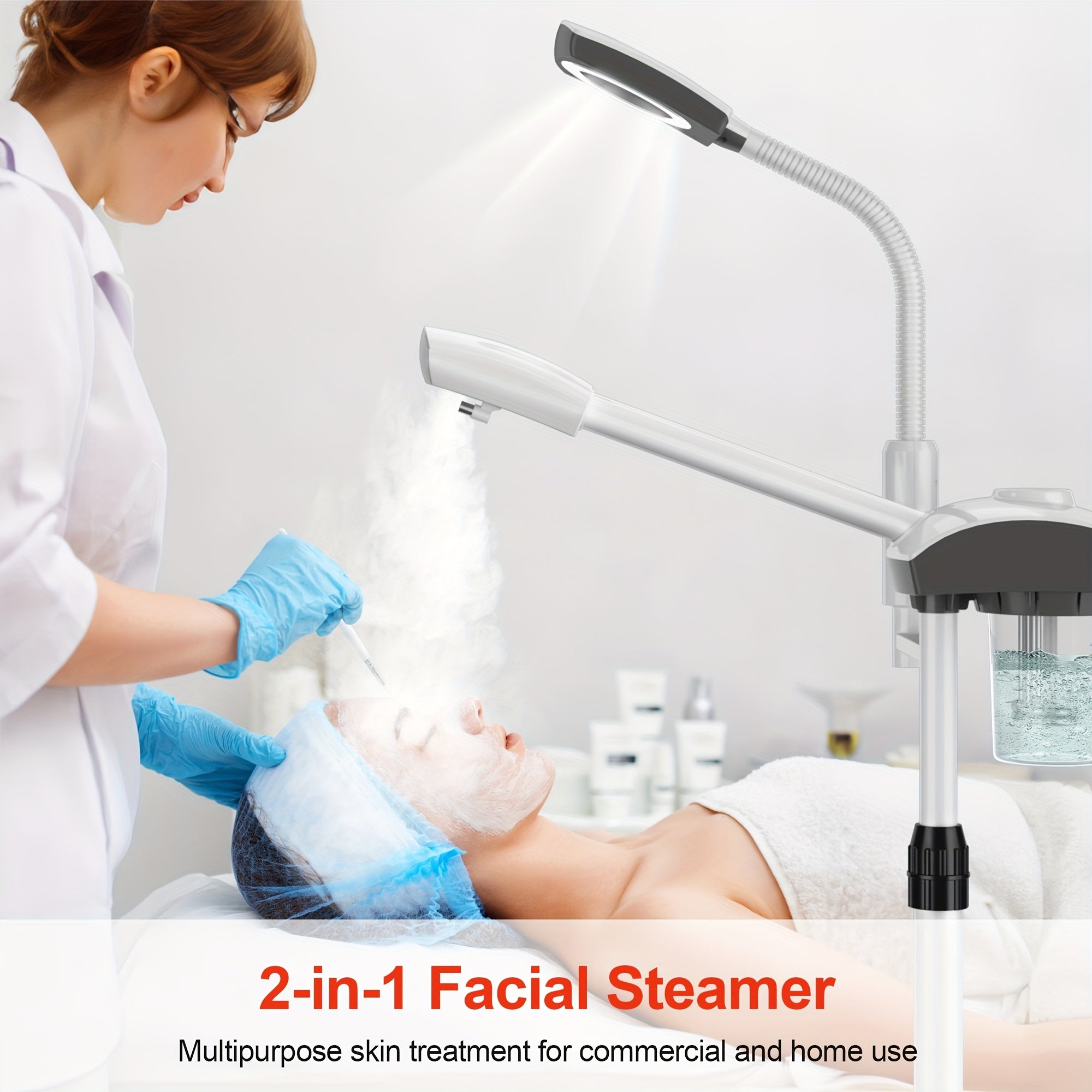 Facial Steamer Professional 2 In 1 Ozone With 5X Magnifying Lamp On Wheels For Spa, Beauty Salon And Home Use, 2-in-1 Esthetician Steamer On Wheels With Ozone And Hot Mist, Ionic Facial Steamer For Facial Deep Cleaning And Mo