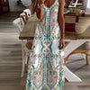 Women'S Bohemian V-Neck Sleeveless Maxi Dress, Floral Print Knit Fabric, Polyester Vacation Style Slip Dress for All Seasons, 180g/m² - LSH-FLL