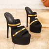 Elegant Black High-Heel Sandals with Golden Accents - 6.3inch Platform, Open-Toe, Ankle Strap, Ultra High Heel, Stylish Fashion Footwear for Women, Fashionable Footwear | Elegant High Heel | Durable Footwear