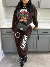 Women'S Casual Polyester Tracksuit, Crew Neck Knit Fabric Alphabet Pattern Loungewear, with Sweatshirt and Pants Set