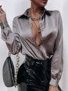 SATIN SOLID BUTTON FRONT BLOUSE