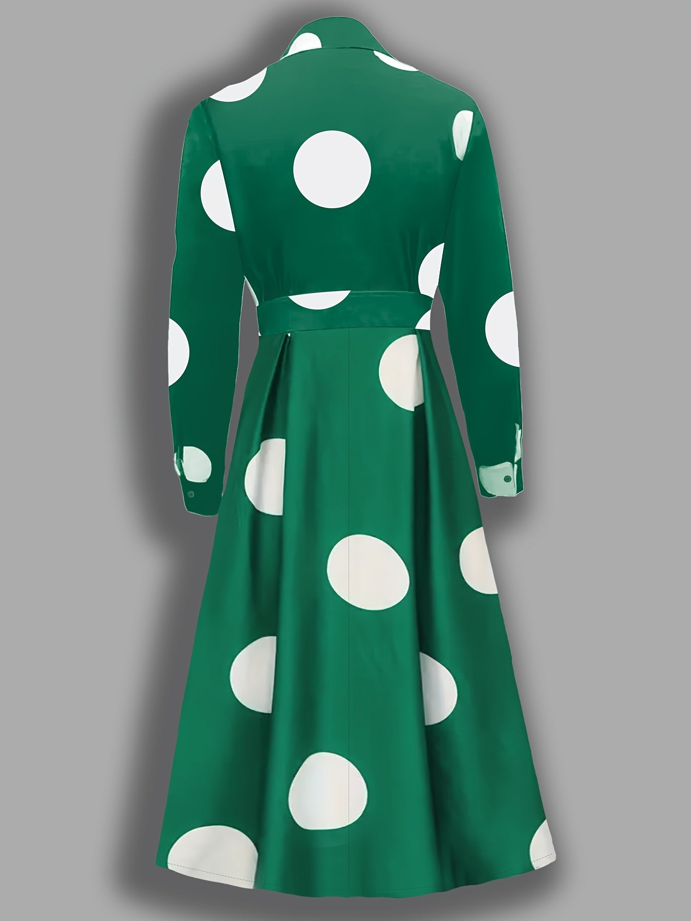 Women'S Elegant Long-Sleeve V-Neck Polka Dot Dress - White with Black Dots, Pencil Fit, Perfect for Spring/Summer/Fall, Casual Attire|Pencil Fit Dress|Vneckline Dress
