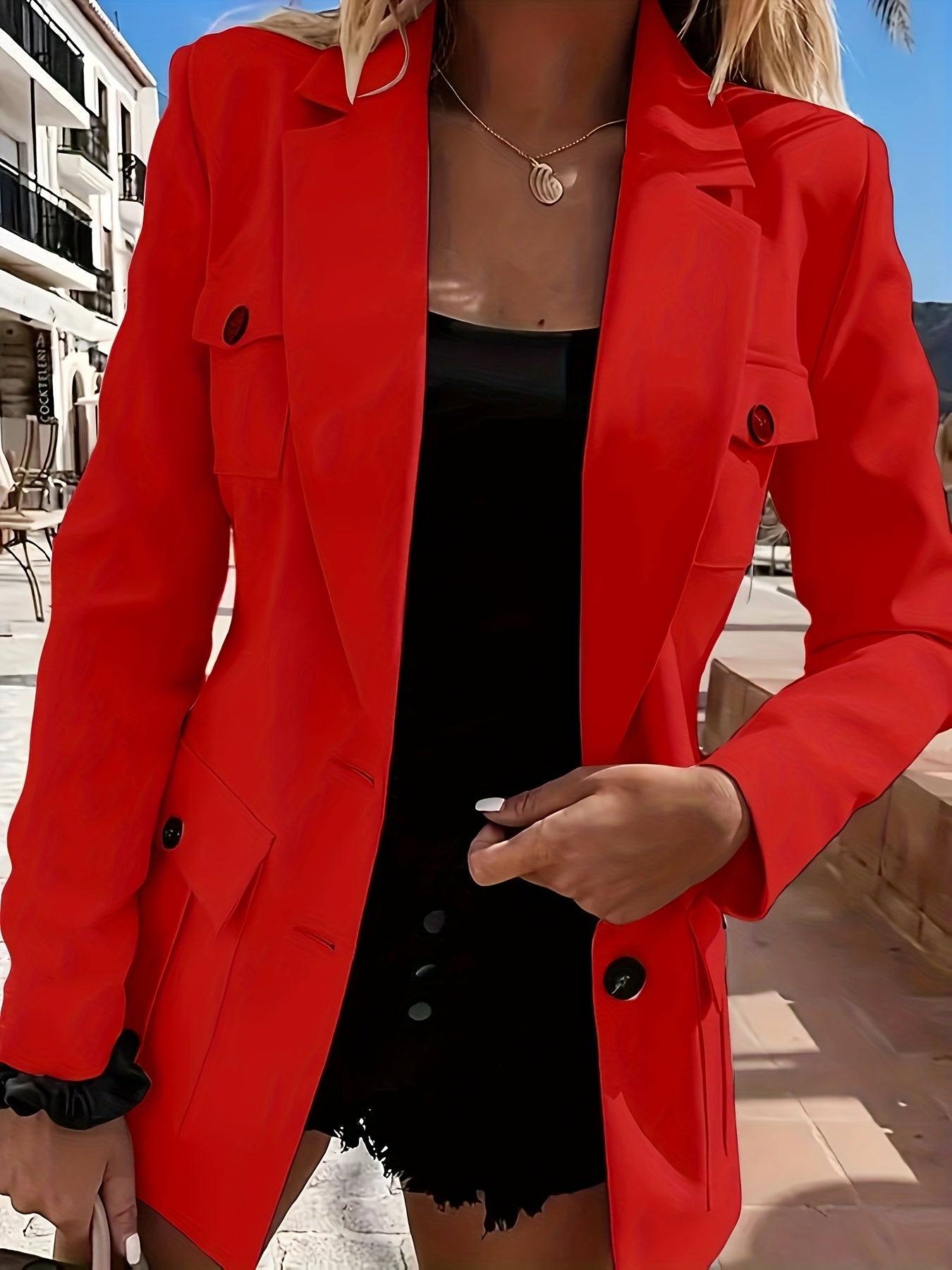 Women's Elegant White Blazer with Pockets - Long Sleeve, Button Front, Polyester Office Jacket for Professional Style, Elegant Clothing | Sophisticated Blazer | Singlebreasted Design